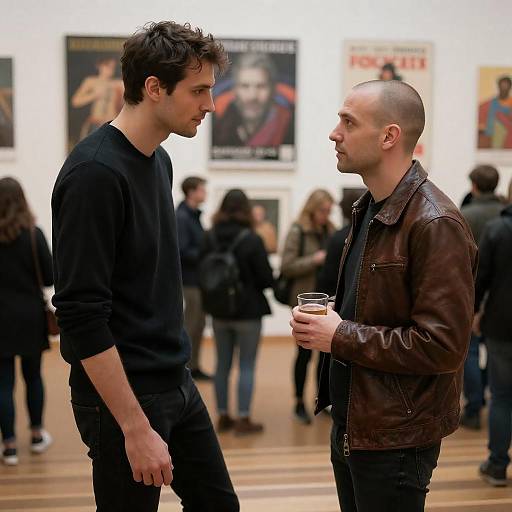 Intense Conversation in Art Gallery