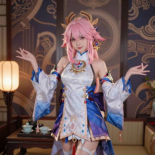 Pink-Haired Anime Woman in Chinese Outfit