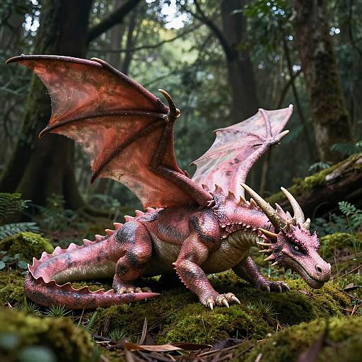 Dusty Rose Dragon in Dark Forest