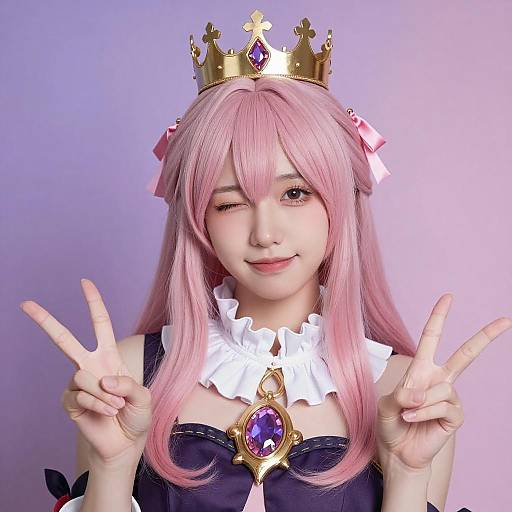 Young Woman with Pink Hair and Crown