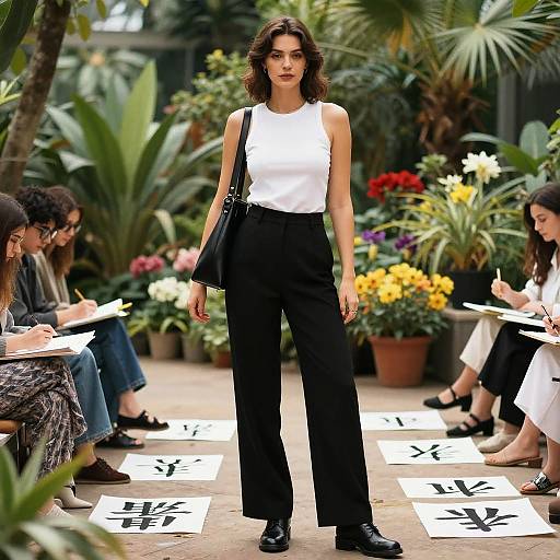 Stylish Woman in Botanical Garden