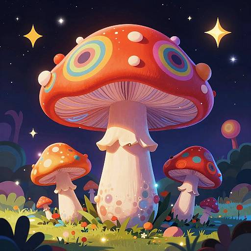Trippy Cartoon Mushroom Fantasy