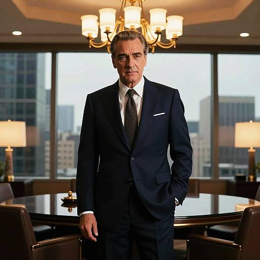 Dramatic Businessman in Skyscraper View