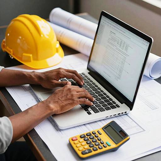 Engineering Workspace with Hands Typing