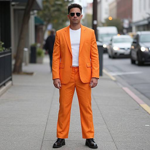 Man in Vibrant Orange Suit