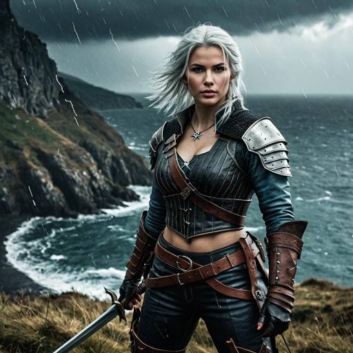 Ciri Inspired Warrior on Stormy Cliffside