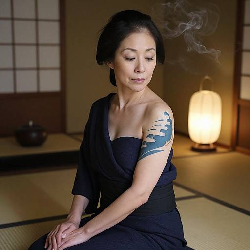 Serene Japanese Woman in Teahouse
