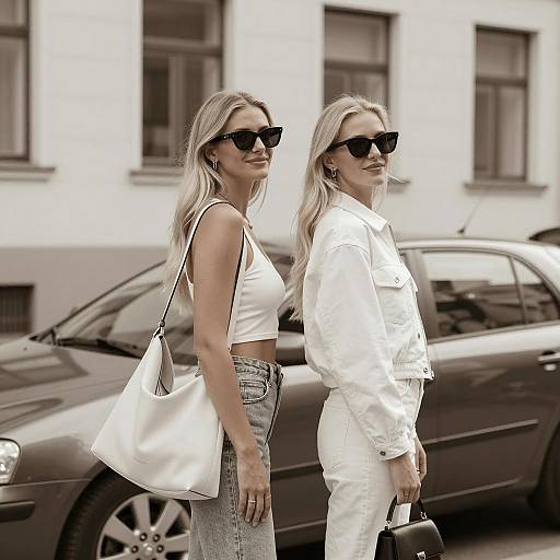 Two Blonde Women in Sunglasses on City Street