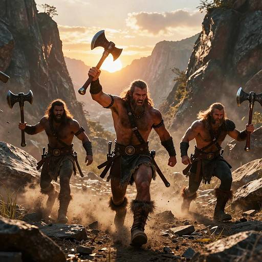 Cinematic Barbarian Rampage at Sunset