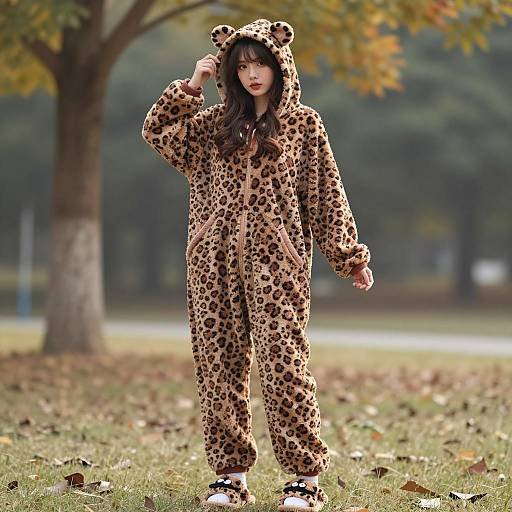 Cozy Leopard-Print Onesie in Nature