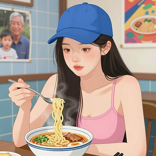 Young Woman Eating Ramen