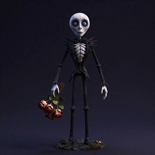 Towering Marionette Holding Wilted Roses