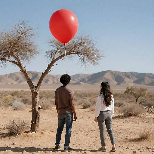 Desert Landscape with Colorful Balloon