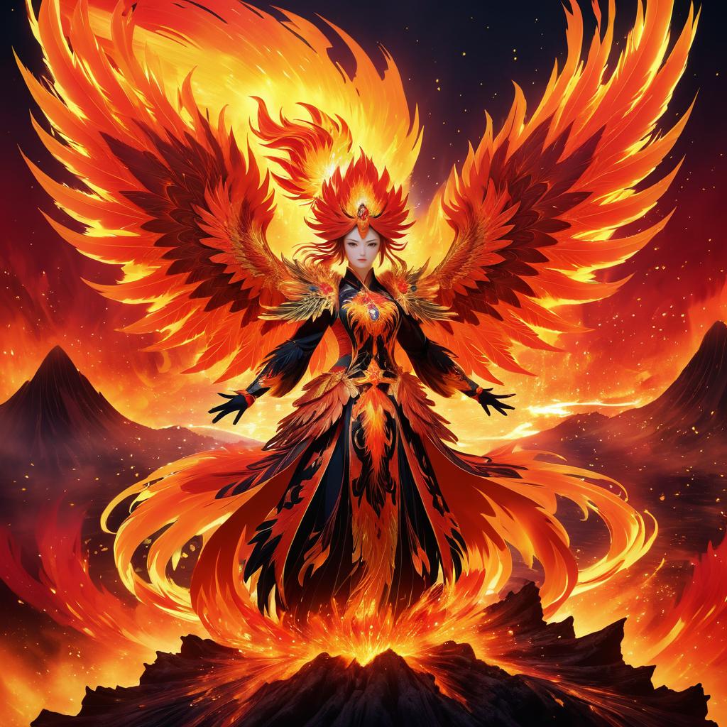 Majestic Phoenix in Fiery Landscape