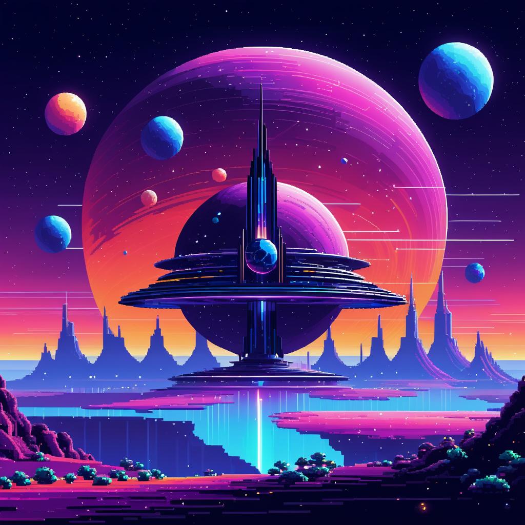 Futuristic Pixel Art Space Station Landscape