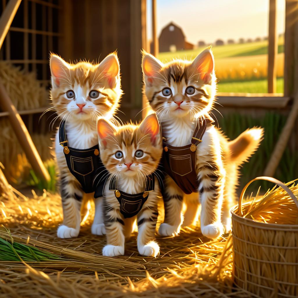 Playful Kittens in a Rustic Barn