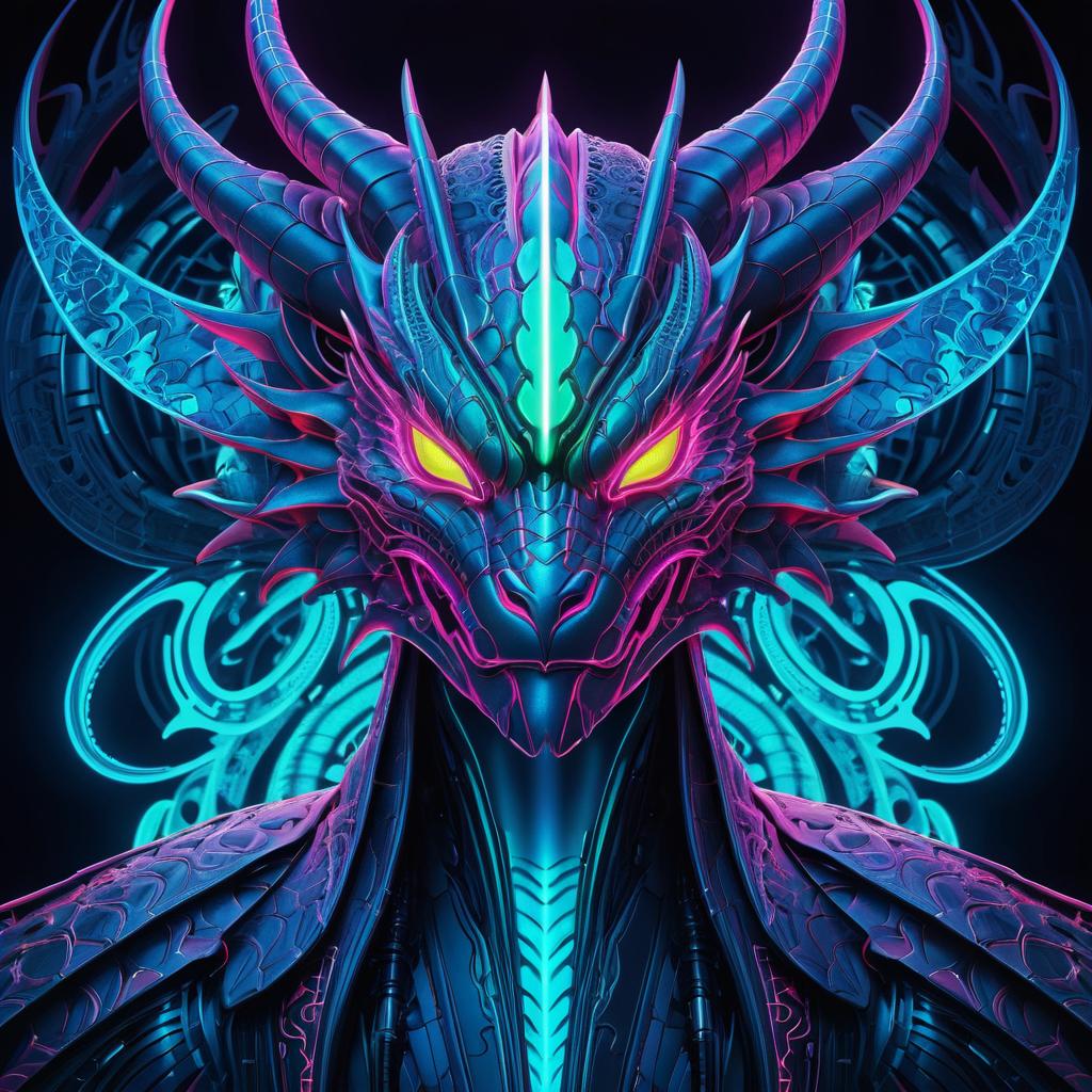 Symmetrical Neon Dragon Tech Wear Portrait