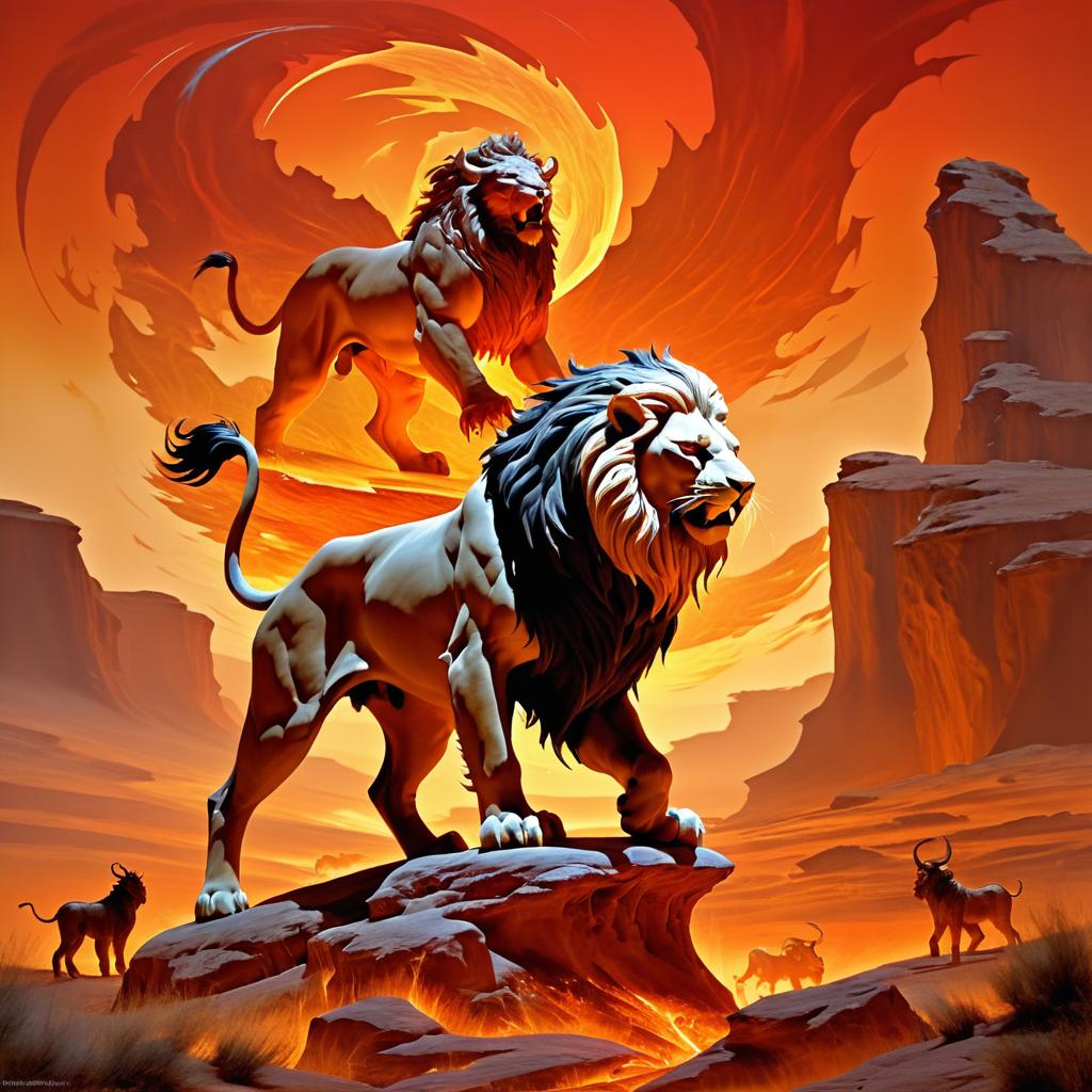 Mythical Chimera in Fiery Landscape