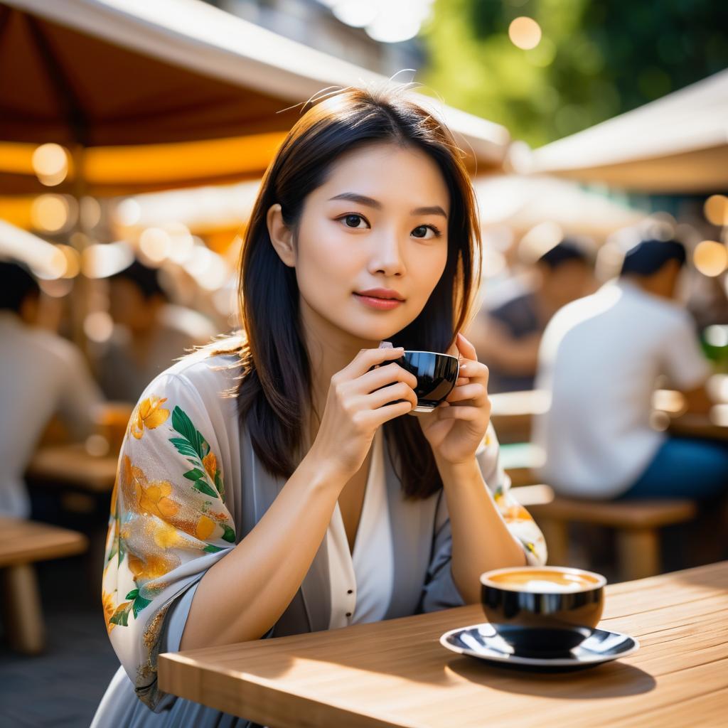 Elegant Coffee Moment in Outdoor Market