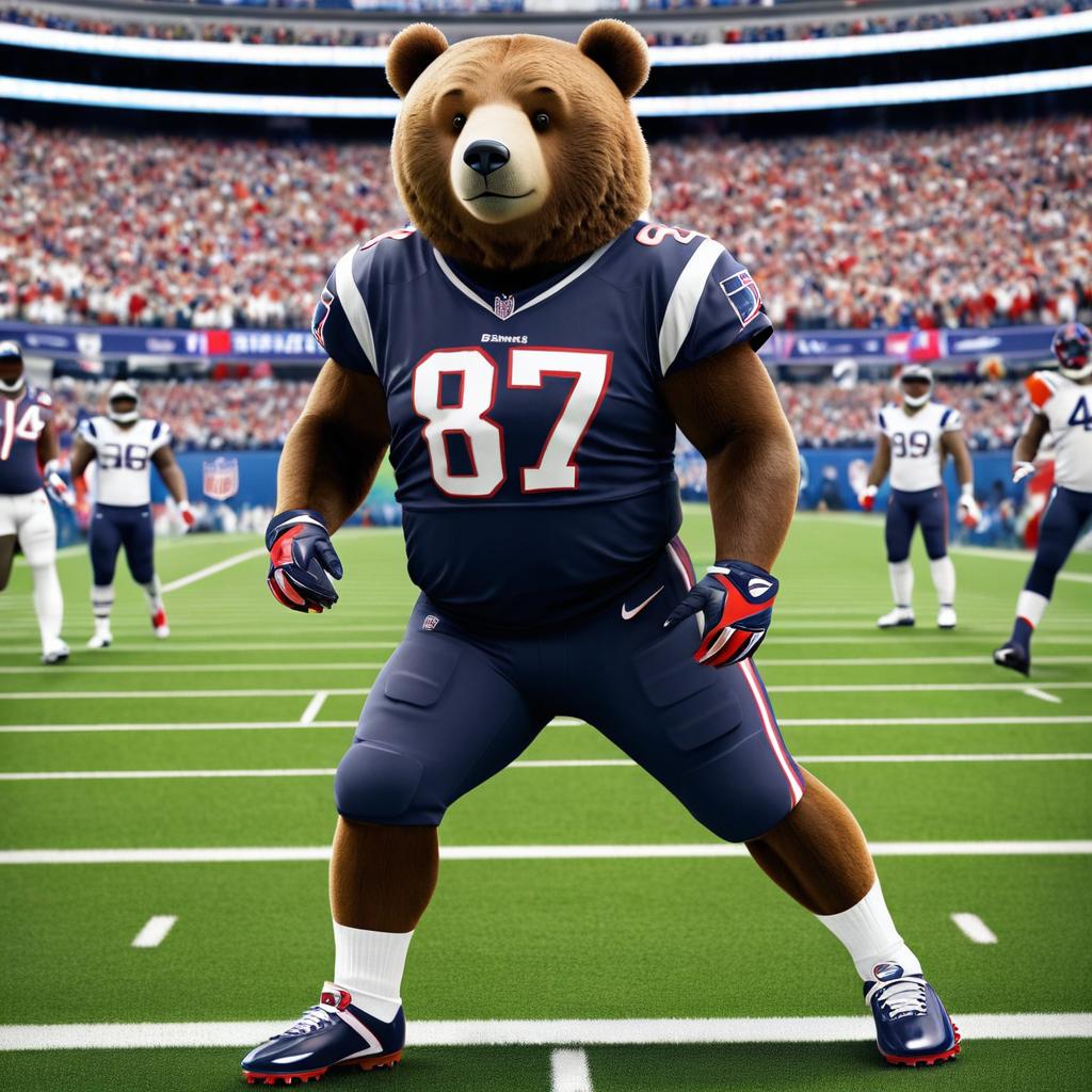 Bear in Patriots Jersey at NFL Game