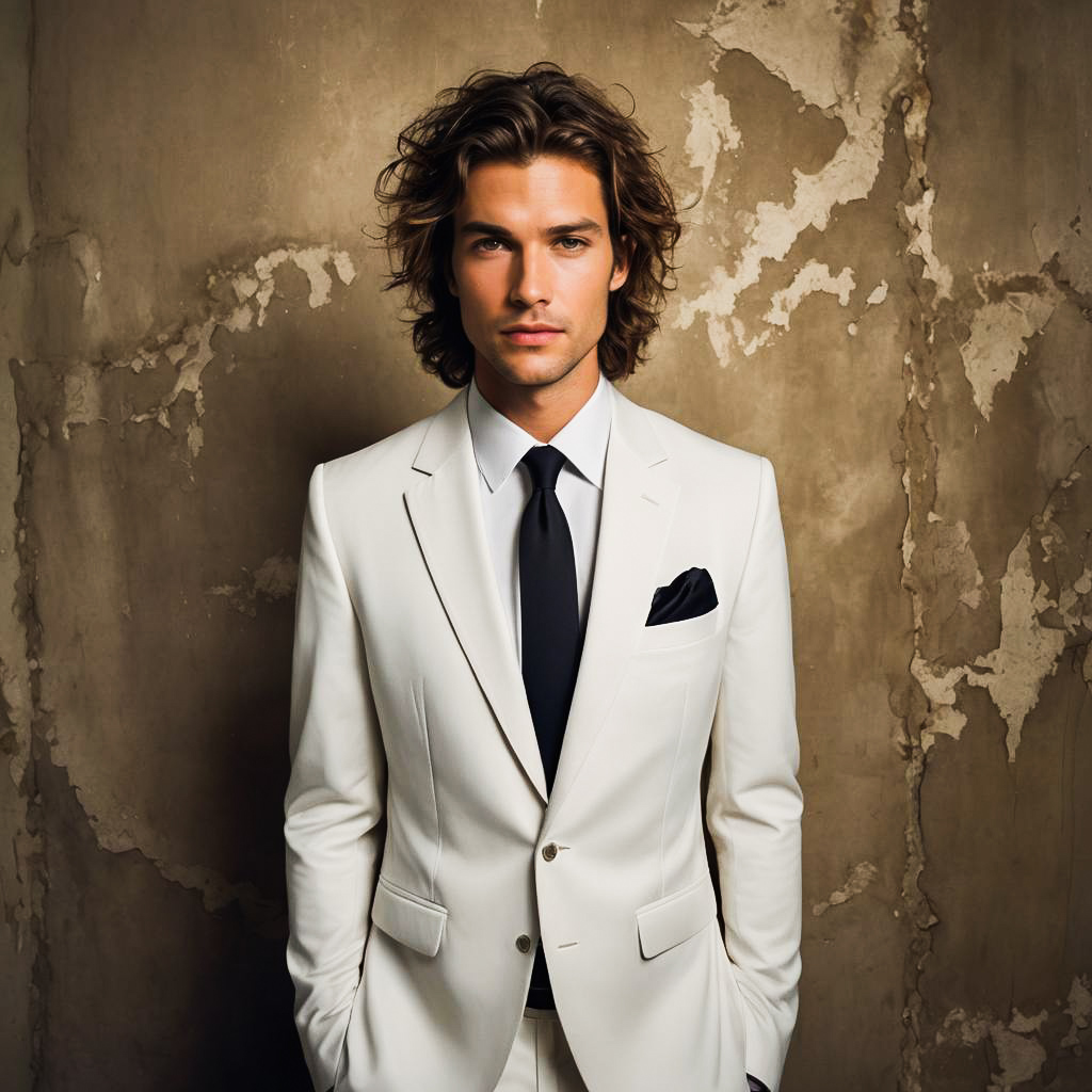 Nervous Young Groom in Suede Studio