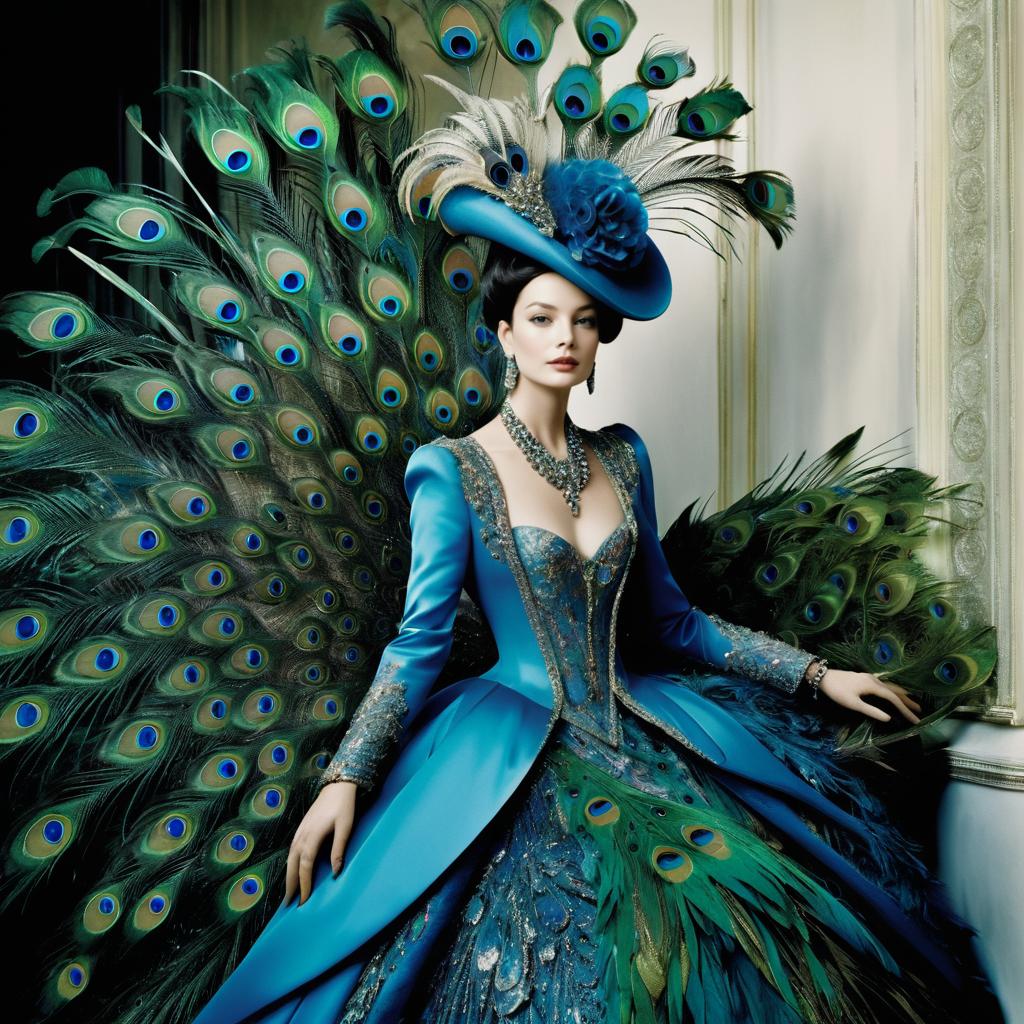 Elegant Peacock Portrait in Whimsical Style