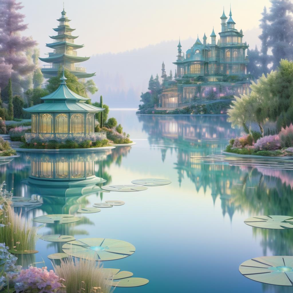 Serene Lake Inspired by Kinkade and Monet