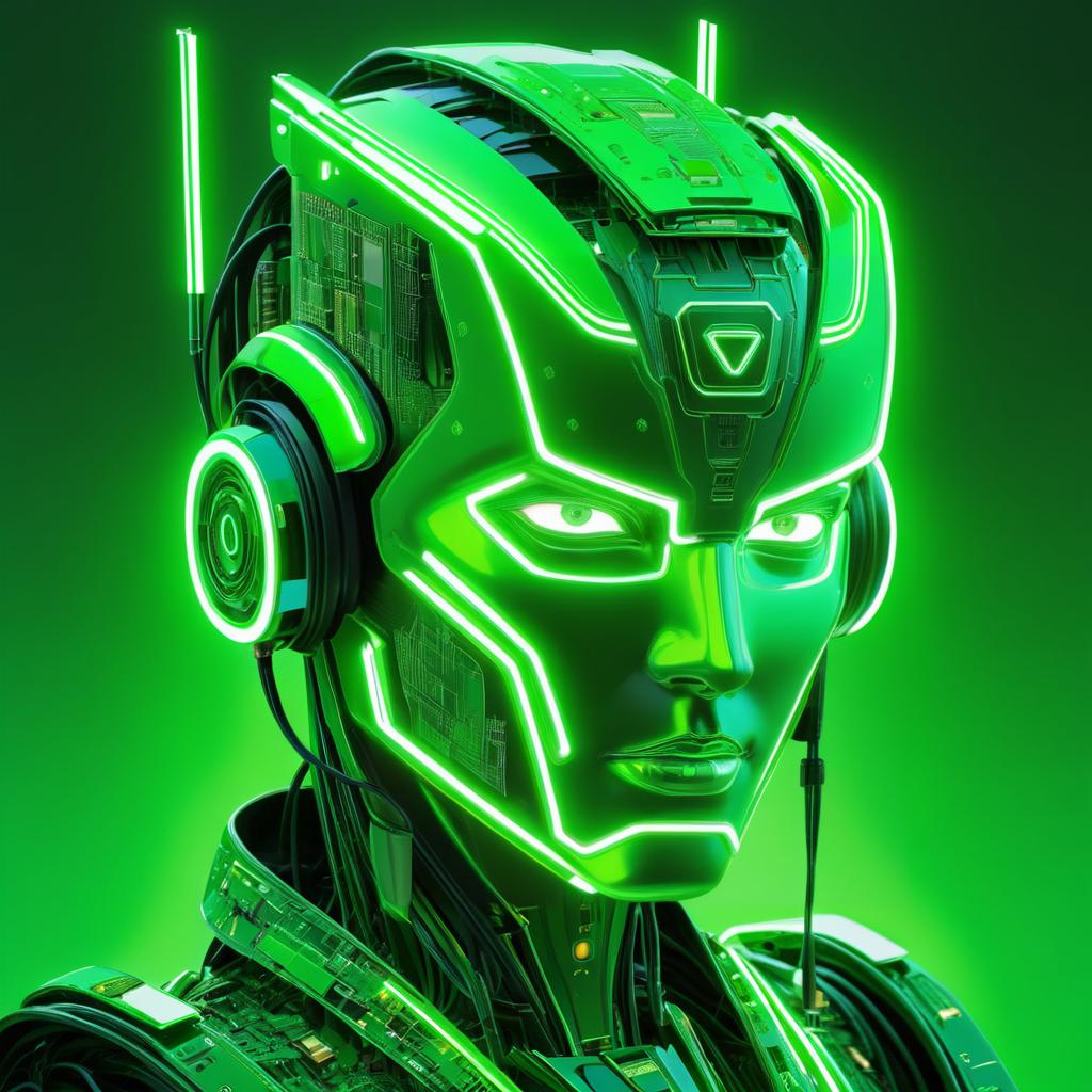 Neon Green Cyberpunk Robot Portrait