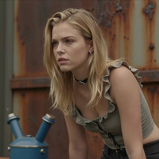 Serious Blonde Woman in Soft Lighting