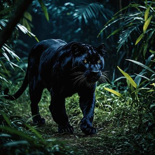 Black Panther in Dense Jungle at Night Black Panther in Dense Jungle at Night