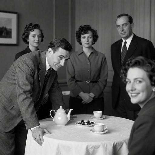 Vintage Black and White Gathering Scene