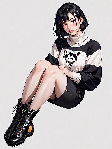 Stylish Woman in Color Block Sweater and Black Skirt