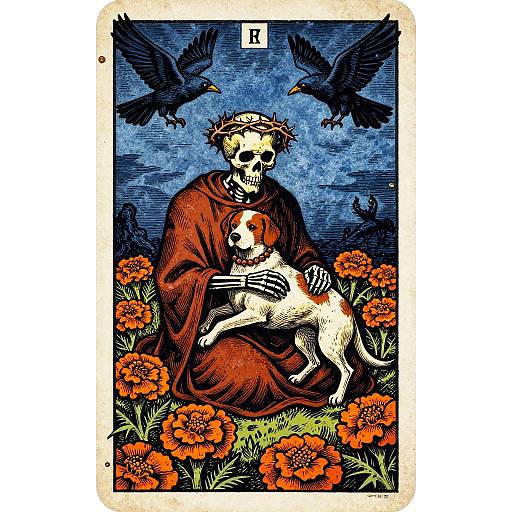 Vintage Skeletal Monk Tarot Card