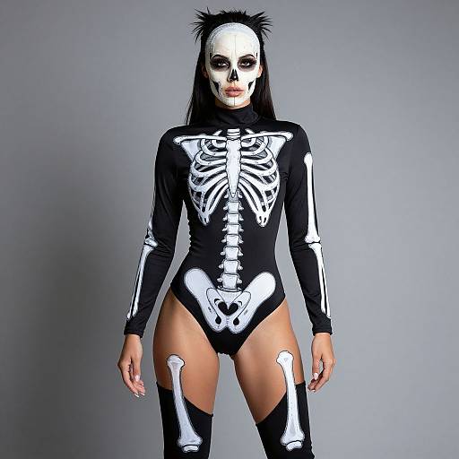 Woman Wearing Skeleton Bodysuit Costume