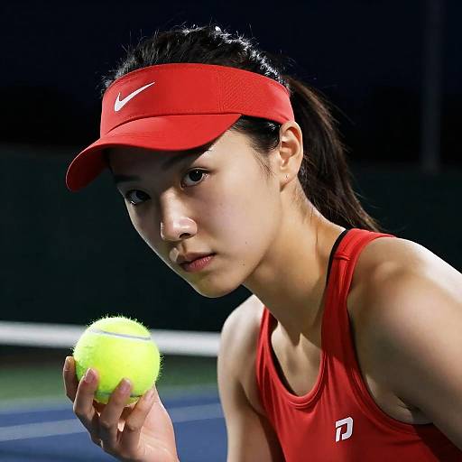 Night Tennis Woman in Red Outfit