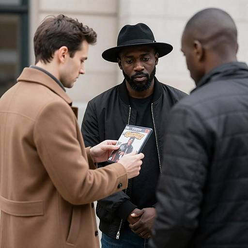 Urban DVD Exchange Between Three Men