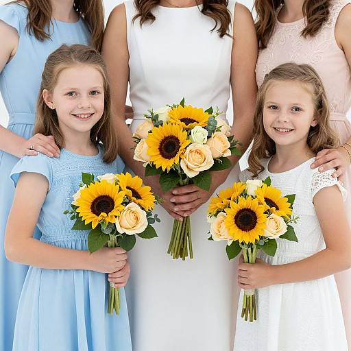 Joyful Trio with Sunflower Bouquets