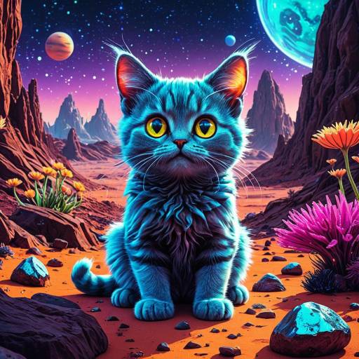 Cute Alien Cat on Mars Landscape