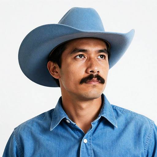 Man in Light Blue Cowboy Hat and Shirt
