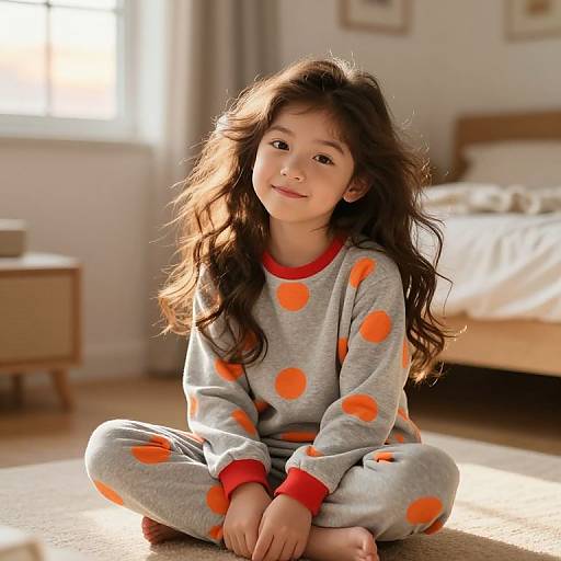 Cozy Girl in Patterned Pajamas
