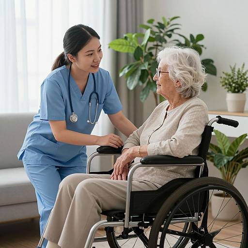 Elderly Woman Conversing in Cozy Room