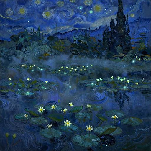 Van Gogh Style Bioluminescent Pond