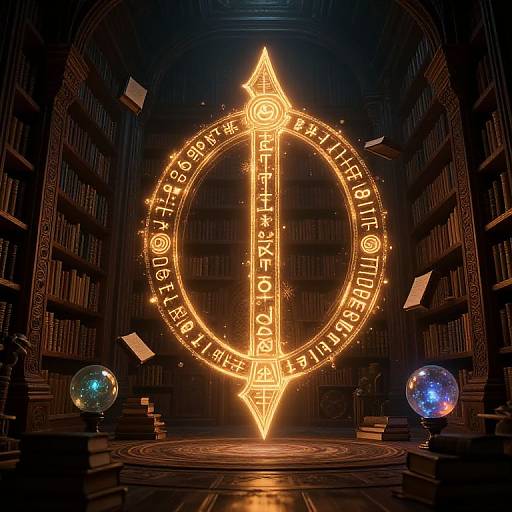 Arcane Mystical Library with Glowing Runes