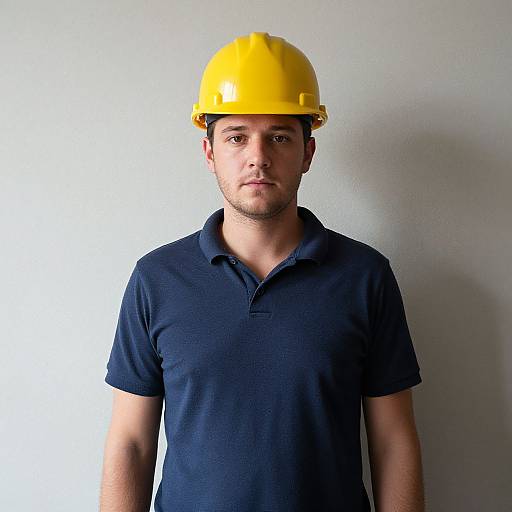 Man in Hard Hat by Wall