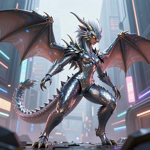 Futuristic Furry Dragon Girl Cyberpunk