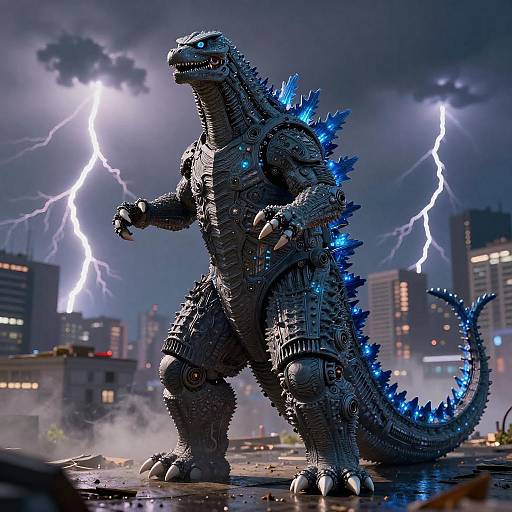 Cybernetic Godzilla in Thunderstorm City