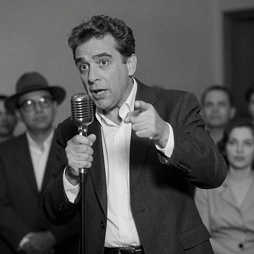 Passionate Orator with Vintage Microphone