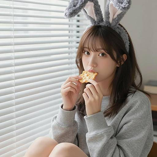 Cozy Asian Woman Enjoying a Snack