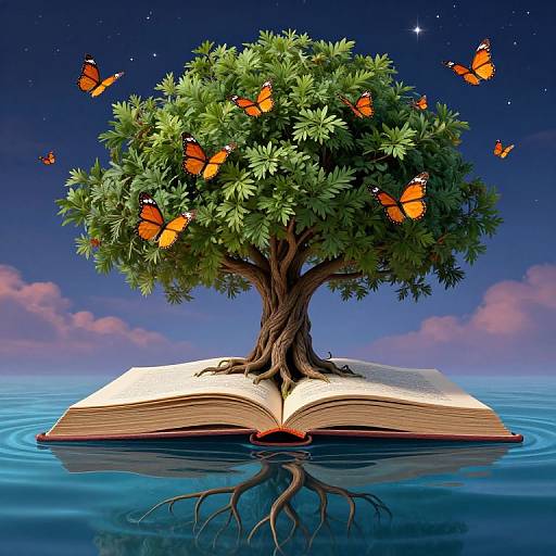 Surreal Tree Emerging From Open Book