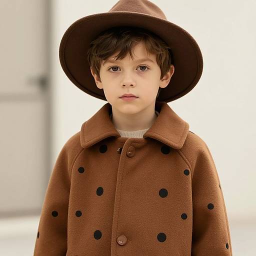 Boy in Brown Polka Dot Coat
